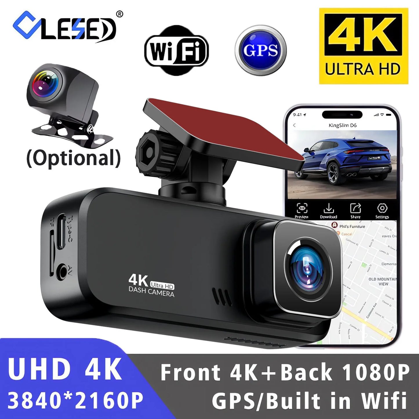 Experience Unmatched Clarity with Our UHD 4K Dash Cam: Front and Rear Cameras for Ultimate Safety!