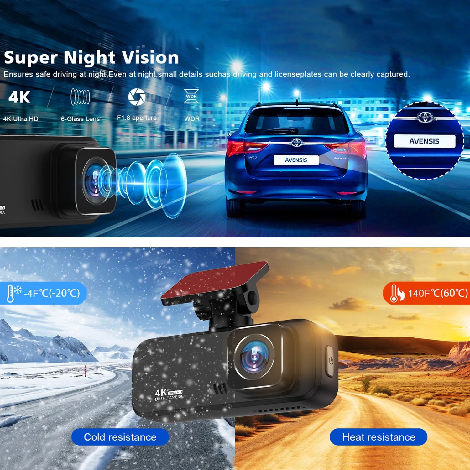Experience Unmatched Clarity with Our UHD 4K Dash Cam: Front and Rear Cameras for Ultimate Safety!